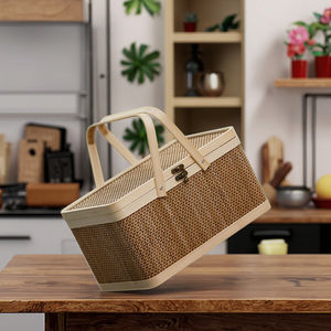 맞춤 디자인 우븐 천연 나무 피크닉 바구니 테이블 옻칠 보온 가방 타원형 위커 피크닉 세트 - Product Image 6