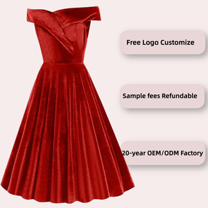 Abiti da Sera Eleganti da Donna in Velluto Rosso Monospalla con Vita Naturale e Pizzo Vintage – Abito da Cerimonia/Festa - Product Image 2