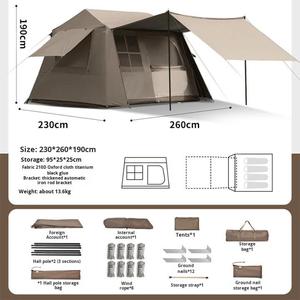 Tente de camping portable pliable en Oxford double couche quatre saisons 1500-2000 mm, imperméable et résistante à l'eau, grande taille, ouverture rapide automatique - Product Image 6
