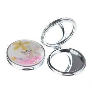Yellow Floral Pink Quicksand Glitter Compact Mirror Round Metal Double-Sided <b>Pocket</b> Makeup Mirror HD Glass Mirror Custom Logo - Product Image 1