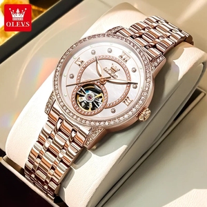 Reloj automático OLEVS 7036 para mujer, diseño hueco con incrustaciones de diamantes, esfera con diseño de cielo estrellado, relojes de marca de lujo para mujer, envío directo. - Product Image 1