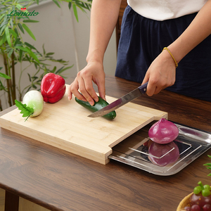 เขียงไม้ไผ่ขายส่งพร้อมถาดสแตนเลส เขียงไม้ขนาดใหญ่พร้อมลิ้นชักสำหรับเตรียมอาหารในครัว - Product Image 4