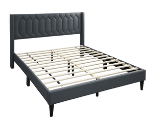 Modern Eco-Friendly Soft Bed 1pc King Size Adjustable Bed Charcoal <b>Burlap</b> <b>Fabric</b> Unique Diamond Design Headboard Bedroom - Product Image 4