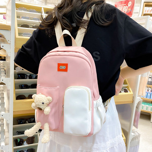 Clbd Nylon <b>Backpack</b> 15 Inches Solid Color With Bear Plush Toy For <b>Student</b> School Use - Product Image 2
