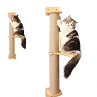 Arbre d'activités pour chat, griffoirs muraux en jute et hamac en pin, bois de caoutchouc massif naturel, pour intérieur, 36,6 po