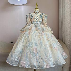 <span class=keywords><strong>Abito</strong></span> Formale per Ragazze, Design di Nicchia di Alta Gamma, Vestito da Principessa in <span class=keywords><strong>Tulle</strong></span> a Maniche Lunghe con Fiocco, Stile Sfilata - Product Image 1