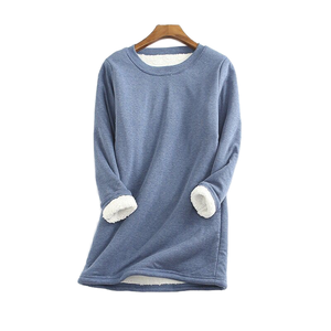 <b>Women's</b> <b>Long</b> Warm Sherpa Lined Fleece <b>Sweatshirt</b> Crew Neck Sport Pullover Loungewear Winter Front Logo Anti-Pilling Wholesale - Product Image 1