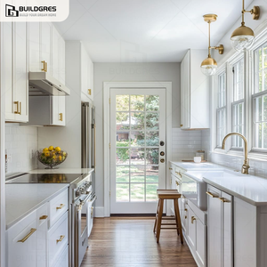 Buildgres moderna cucina bianca armadi <span class=keywords><strong>con</strong></span> lavello in oro maniglie in legno <span class=keywords><strong>cappa</strong></span> porte in vetro gamma isola professionale servizio personalizzato - Product Image 5