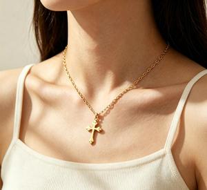 Collar <span class=keywords><strong>de</strong></span> Cruz Religiosa <span class=keywords><strong>de</strong></span> Moda para Mujer, Hipoalergénico, <span class=keywords><strong>de</strong></span> Acero Inoxidable, Chapado en PVD <span class=keywords><strong>de</strong></span> 18K, con Colgante <span class=keywords><strong>de</strong></span> Flor <span class=keywords><strong>de</strong></span> <span class=keywords><strong>Lis</strong></span> - Product Image 2