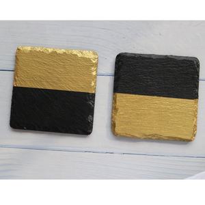 Sous-verres en <span class=keywords><strong>ardoise</strong></span> naturelle 10x10 cm, carrés et ronds, avec revêtement doré, promotion Europe-Amérique - Product Image 6