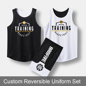 ボーイズユースリバーシブルノースリーブバスケットボールユニフォームセット-カスタム100%ポリエステルプリント両面ジャージーショーツ通気性あり - Product Image 5