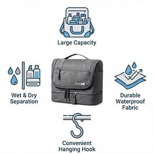 Trousse de Toilette de <span class=keywords><strong>Voyage</strong></span> Luxe Multicolore en Tissu Oxford avec Fermeture Éclair, Portable, Imperméable et Suspendable - Product Image 3