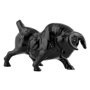 Figura de animal de cerámica hecha a mano para decoración del hogar, estatua de toro negro de diseño personalizado