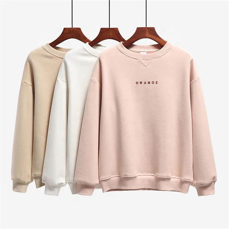 OEM New Design 100% cotton Pullover Solid Custom Logo Embroidery Sweatshirt Women hoodies