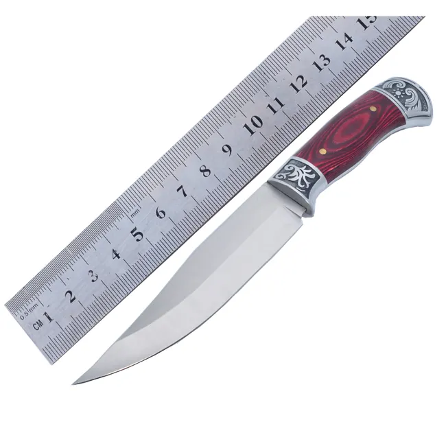 stainless steel knife training knife with red pakka wood handle