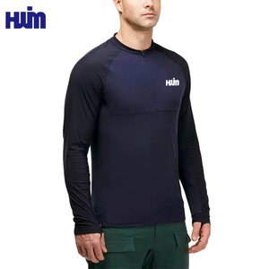 Maglietta blu da uomo inodore da <span class=keywords><strong>Trekking</strong></span> con cerniera 1/4 personalizzata manica lunga palestra Fitness Jogging abbigliamento da allenamento sportivo uomo - Product Image 1