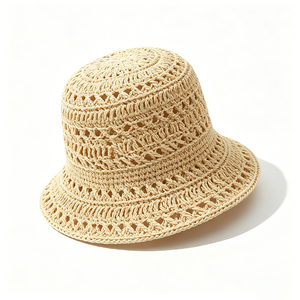 Handmade Crochet Cotton Yarn Bucket Hat Hollow Breathable Four Seasons Sun Hat Unisex Boho Striped Rainbow Knit Fisherman Hat - Product Image 5