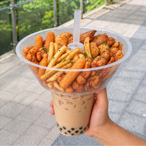 Gobelet jetable 3-en-1 en plastique PP avec couvercle bol à collation, transparent/givré, sans BPA, qualité alimentaire, pour boissons froides, thé au lait Boba, et hotpot - Product Image 1