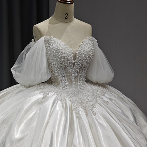 Jancember 1247 belle ivoire hors épaule Satin perles femmes robe de bal robes pour mariage - Product Image 2