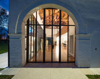 Porte extérieure commerciale ronde arquée avec porte d'entrée en acier à double glaçure de conception moderne