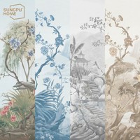 Papier peint de luxe Chinoiserie personnalisé pour pavillon de jardin, motif rocheux floral et arbre, pour salon, villa, hôtel, décoration intérieure