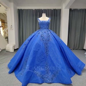 Vestido de Quinceañera Moderno Azul Brillante con Hombros Descubiertos, Lentejuelas, Sin Mangas, Encaje y Cuentas, Cola de Capilla Lsany230 para Maternidad - Product Image 2