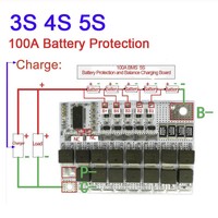Carte de protection de batterie au lithium LiFePO4 3S 4S 5S 100A 12V, 3 4 5 cellules avec équilibrage de charge, protection BMS
