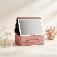 Trousse de Maquillage Portable Pliable de Voyage avec Miroir de Bureau LED Éclairé 1x, Diviseurs Ajustables DIY, Étanche en PU et Aluminium, Personnalisable