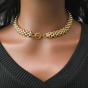 YF3363 Joyería Vintage Resistente al Agua y al Deslustre, Chapado en Oro de 18K, <span class=keywords><strong>Acero</strong></span> <span class=keywords><strong>Inoxidable</strong></span>, Conjunto de Collar Grueso Tejido y Pulsera Gruesa - Product Image 4