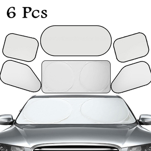 6 piezas de parasoles plegables negros para ventanas delanteras y traseras de coche, cubierta protectora de <span class=keywords><strong>vinilo</strong></span> opaco para parabrisas - Product Image 1