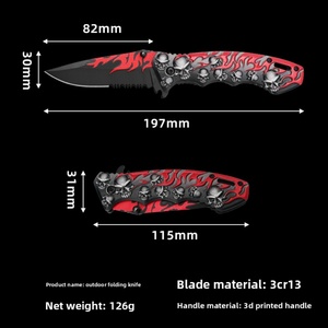 Navaja de Bolsillo Personalizable con Diseño de Calavera 3D, Acero Inoxidable, Aleación de Titanio, Mango de Aluminio, Acabado Azul Horno, para Supervivencia al Aire Libre - Product Image 6