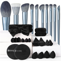 Ensemble de pinceaux de maquillage professionnels SFM, 19/25 pièces, poils synthétiques en plastique, style national bleu, y compris des outils de nettoyage