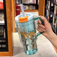 Bouteille d'Eau en Plastique 1200 ml avec Grande Poignée, Gobelet Transparent à Paille Motif Citron Estival, Bouilloire Portable pour Utilisation à Domicile Homme et Femme