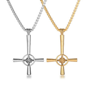 Stainless Steel <b>Cross</b> Necklace <b>With</b> Star Pendant Unisex Fashion Jewelry Geometric Design Punk Hip Hop Style - Product Image 1