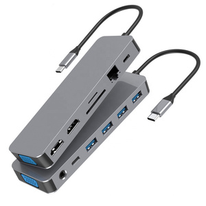 13 Trong 1 Loại C Hub Đa Chức Năng Docking Station RJ45 Pd HDTV <span class=keywords><strong>VGA</strong></span> SD TF Thẻ <span class=keywords><strong>3.5</strong></span> Mm Âm Thanh <span class=keywords><strong>USB</strong></span> 3.0 Cho Máy Tính Xách Tay <span class=keywords><strong>USB</strong></span> Hub Adapter - Product Image 1