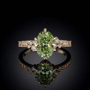 Bague de fiançailles vintage en or massif avec diamant de laboratoire gravé floral, bijoux fins pour femme, personnalisable, certifié IGI, couleur fantaisie vive - Product Image 2