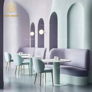 طقم أثاث عصري رومانسي بتصميم منحني من المخمل الأرجواني لمقاهي ومطاعم، يتضمن أريكة وطاولة وكراسي ومقاعد كابينة - Product Image 2