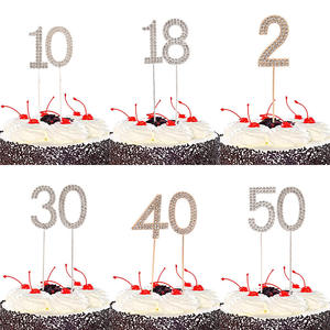 Adornos <span class=keywords><strong>de</strong></span> aleación con diamantes <span class=keywords><strong>de</strong></span> imitación para decoración <span class=keywords><strong>de</strong></span> <span class=keywords><strong>cumpleaños</strong></span>, adornos digitales para Tartas, Baby Shower, bodas, dorados y plateados, adornos para postres y pasteles - Product Image 2