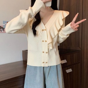 <span class=keywords><strong>Cardigan</strong></span> in maglia con volant, scollo a V, <span class=keywords><strong>slim</strong></span> fit, in lana, a maniche lunghe, da donna - Product Image 2