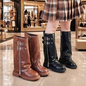 Nouvelles bottes longues vintage pour enfants, style automne-hiver, antidérapantes, avec fermeture éclair, pour filles - Product Image 3