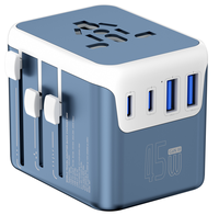 Adaptador de Viaje Universal Multifuncional de 45W con Cargador de Pared para Teléfono y Puntos de Carga Rápida USB y Tipo-C para EE. UU., Reino Unido, Australia y la UE