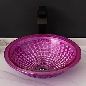 Gute globale Waren Rote Farbe Einzigartiges Waschbecken Gefäß Schüssel Waschbecken Glas Designer Becken für Hotel