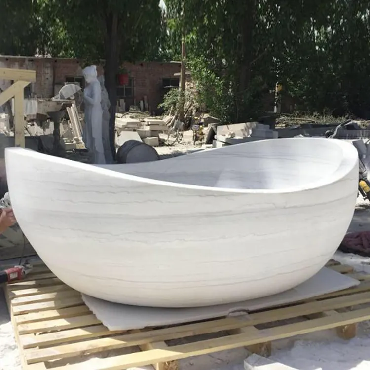 Natural marble carving free standing bathtub