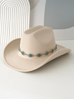 Nouveau chapeau de cowgirl en feutre chic à la mode chapeau de cowboy avec ceinture en pierre turquoise western cattlemen chapeaux de cowboy pour femmes