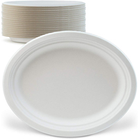 Assiette alimentaire ovale en bagasse de canne à sucre 10x8 pouces, compostable, portable, jetable, en pulpe durable, marron, produits en bagasse de canne à sucre