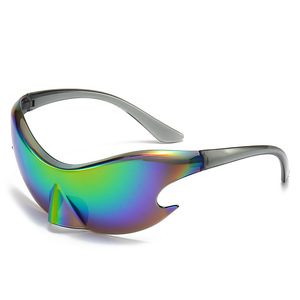 แว่นกันแดดทรงสปอร์ตแบบชิ้นเดียว สีสันสดใส สไตล์ Y2K - Product Image 1