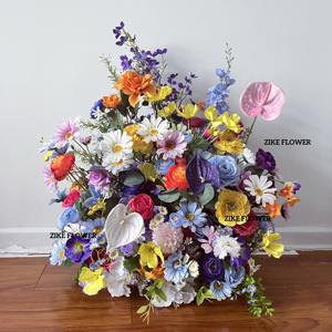 Arreglo caprichoso de flores silvestres Pastel Blanco Amarillo Jardín Prado Boda Zócalo Pasillo Suelo Flores de imitación Flor artificial - Product Image 5