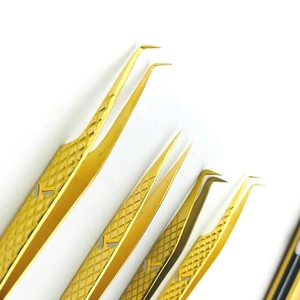 Pince à épiler d'extension de cils plaquée or 24K Diamond Grip Logo personnalisé Acier inoxydable durable pointu privé pour l'usage des sourcils - Product Image 5