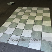 Marbre naturel vert et blanc, pierre taillée sur mesure, carrelage carré poli, style damier, pour sols de maison et d'hôtel