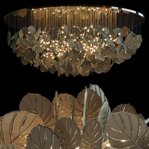 Lustre LED sur mesure haut <span class=keywords><strong>de</strong></span> gamme en métal doré en forme <span class=keywords><strong>de</strong></span> feuilles <span class=keywords><strong>de</strong></span> <span class=keywords><strong>palmier</strong></span> pour hall d'hôtel et villa - Collection Project Light Factory - Product Image 4